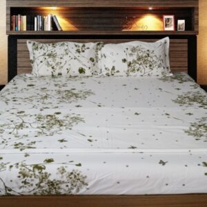 Vissage Elegant Leaf Print Cotton Queen Bed Sheet With 2 Pillow Covers