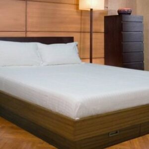 Vissage Self Striped White King Bed Sheet With 2 Pillow Covers