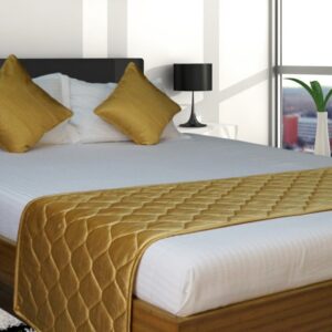 Vissage Quilted Hotel Bed Runner Double With 2 Cushion Covers, Gold