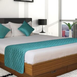 Vissage Quilted Hotel Bed Runner Double With 2 Cushion Covers, Sea Green