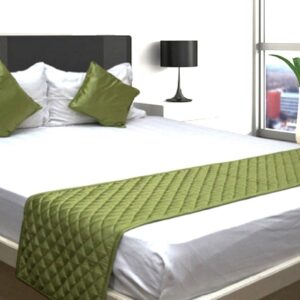 Vissage Quilted Hotel Bed Runner Double With 2 Cushion Covers, Light Green