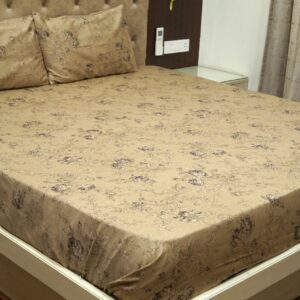 Vissage Suave Floral Cotton King Bedsheet with 2 Pillow Covers, Brown