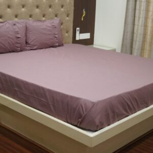 Vissage Plain King Bedsheet with 2 Designer Pillow Covers - 100% Cotton, Wine Color