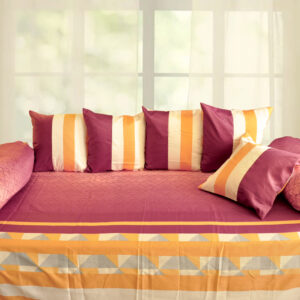Vissage Peach Designer Diwan Set - 2 Bolster Covers & 5 Cushion Covers