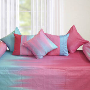 Vissage Pink & Blue Designer Diwan Set - 2 Bolster Covers & 5 Cushion Covers