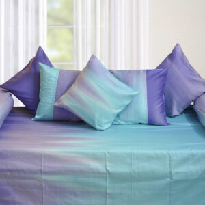 Vissage Purple & Blue Designer Diwan Set - 2 Bolster Covers & 5 Cushion Covers