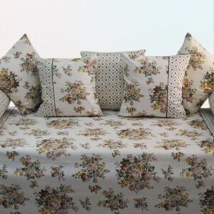 Vissage Floral Print Diwan Set - 2 Bolster Covers & 5 Cushion Covers
