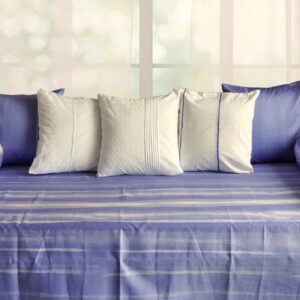 Vissage Designer Diwan Set with 5 Cushion Covers & 2 Bolster Covers , Cotton, Purple & White