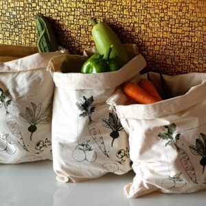 Vissage Pack of 3 Hand Block Printed Fruit & Vegetable Fridge Bags for Storage