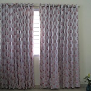 Vissage Elegant Leaf Design Door Curtains Pack of 2, 4FT*7FT, White & Pink