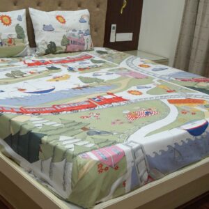 Vissage Playful Cartoon Print Double Bedsheet with 2 Pillow Covers, Cotton
