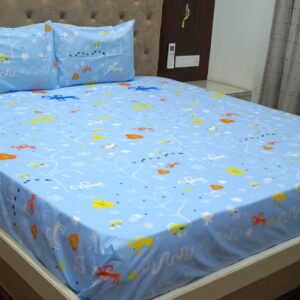 Vissage Cute Cartoon Print Double Bedsheet with 2 Pillow Covers, Cotton