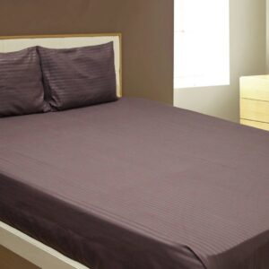 Vissage Striped Bed Sheet Queen Size with 2 Pillow Covers - Coffee Brown