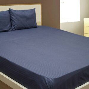Vissage Striped Bed Sheet Queen Size with 2 Pillow Covers - Dark Grey