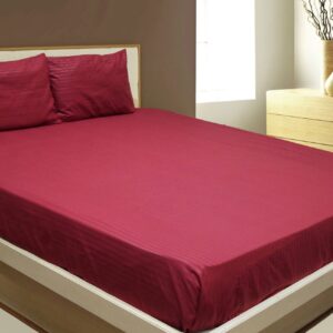Vissage Striped Bed Sheet Queen Size with 2 Pillow Covers - Maroon
