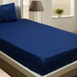 Vissage Striped Single Bed Sheet with 1 Pillow Cover – Ink Blue