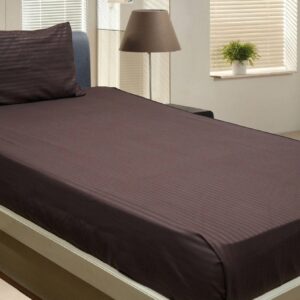 Vissage Striped Single Bed Sheet with 1 Pillow Cover – Coffee Brown