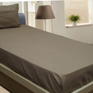 Vissage Striped Single Bed Sheet with 1 Pillow Cover – Taupe