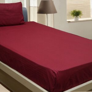 Vissage Striped Single Bed Sheet with 1 Pillow Cover – Maroon