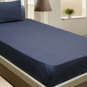 Vissage Striped Single Bed Sheet with 1 Pillow Cover – Dark Grey