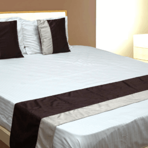 Vissage Brown and Light Grey Double Bed Runner with 2 Cushion Covers