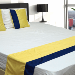 Vissage Yellow and Blue Double Bed Runner with 2 Cushion Covers