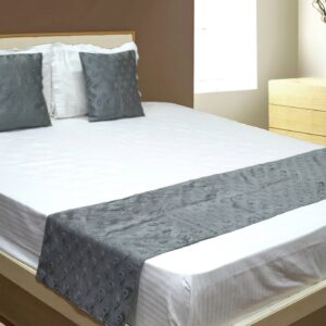 Vissage Double Bed Runner with 2 Cushion Covers, Droplets Design, Grey