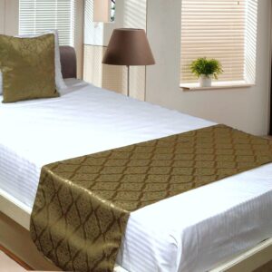 Vissage Damask Floral Single Bed Runner with 1 Cushion Cover, Green