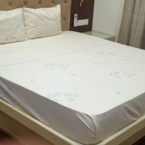 Vissage Block Printed King Bedsheet with 2 Pillow Covers – Clouds Design, 100% Cotton, Ecofriendly