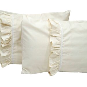 Vissage Unbleached Pillow Covers Pack of 2, 18Inches * 28Inches, Embroidered