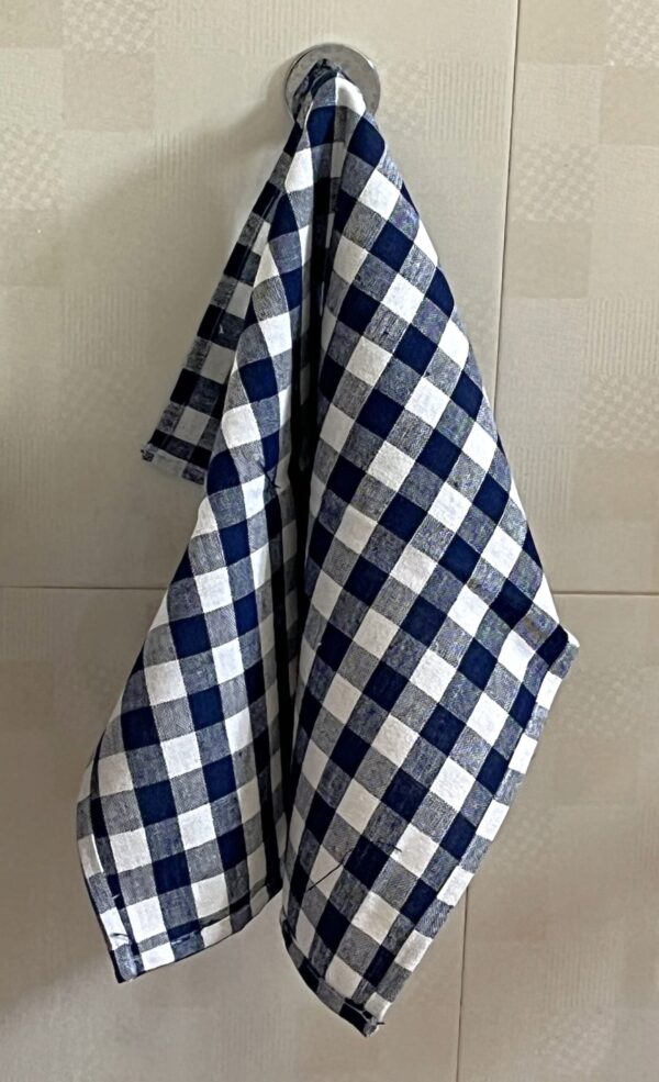 Vissage Small Checkered Kitchen Towels/Dish Towels, Blue & White, Cotton, Pack of 2 - Image 2