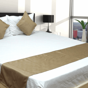 Vissage Suave Self Design Double Bed Runner with 2 Cushion Covers, Gold