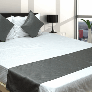Vissage Suave Self Design Double Bed Runner with 2 Cushion Covers, Grey