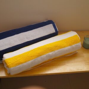 Vissage Cabana Plush Pool Towel, 750gms, 90CM*180CM, Pack of 2, Blue & Yellow